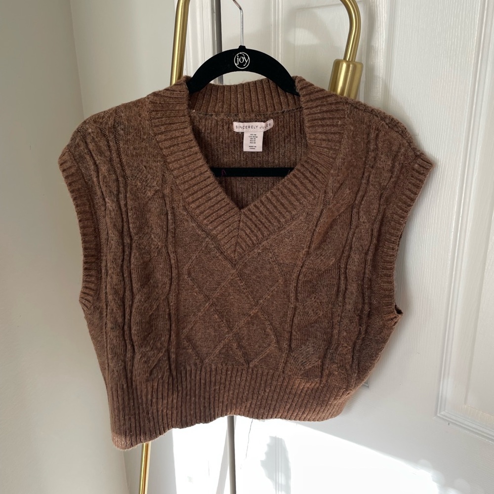Brown Cable Knit Sweater Vest